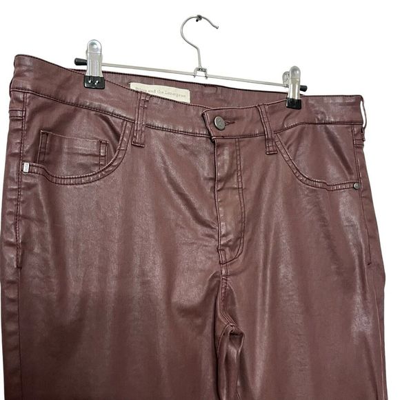 Anthropologie Pilcro Coated Skinny Pants Women’s Size 32 Burgundy Lace Hem - Picture 5 of 16